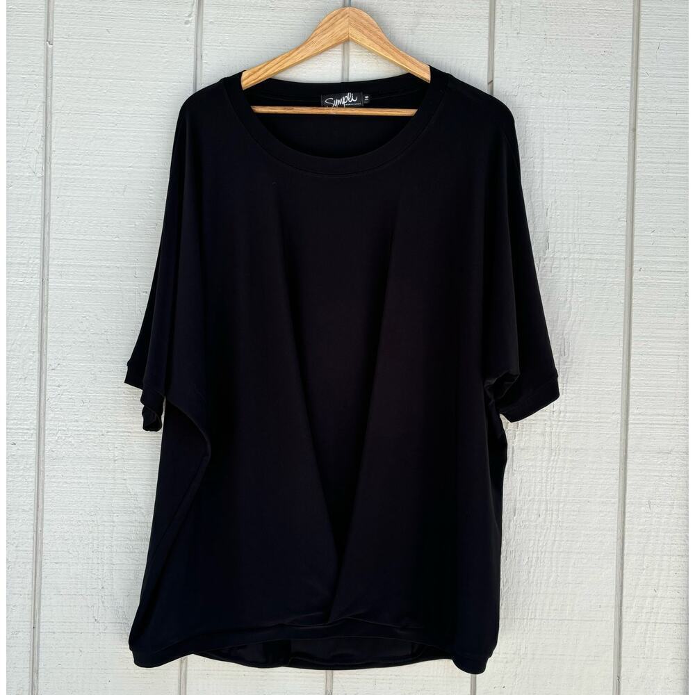 Sympli Short Sleeve Knit Top Tunic Size 16 Stretchy Flowy Crossover Detail